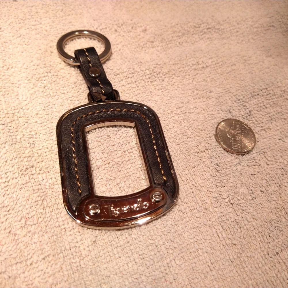 Tignanello Black Silver Embroidered Leather Metal Western Keychain Bag Charm